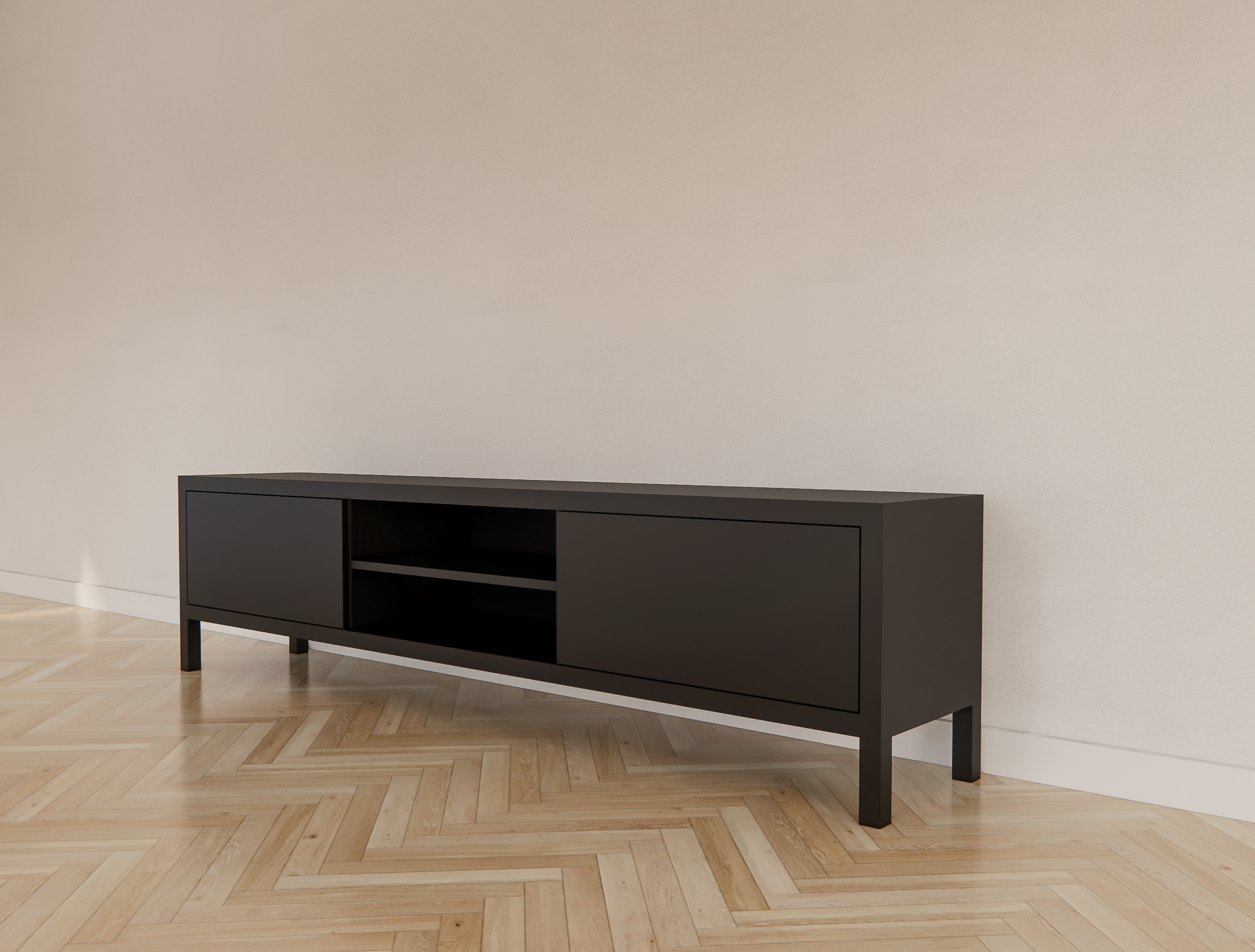 TV-Sideboard Tomar - 220x40x40H cm - auf Füßen - 2 push-to-open Türen - 2 offene Fächer - schlichtes Design