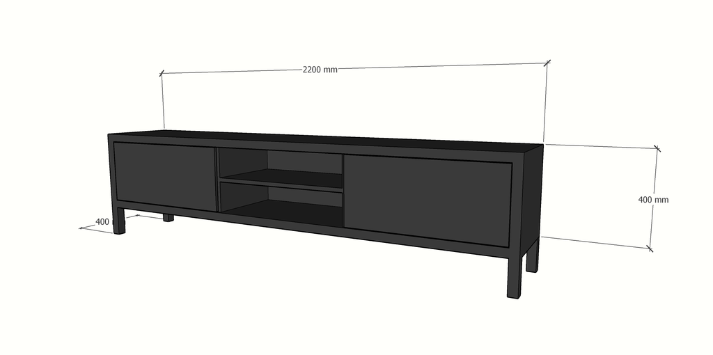 TV-Sideboard Tomar - 220x40x40H cm - auf Füßen - 2 push-to-open Türen - 2 offene Fächer - schlichtes Design