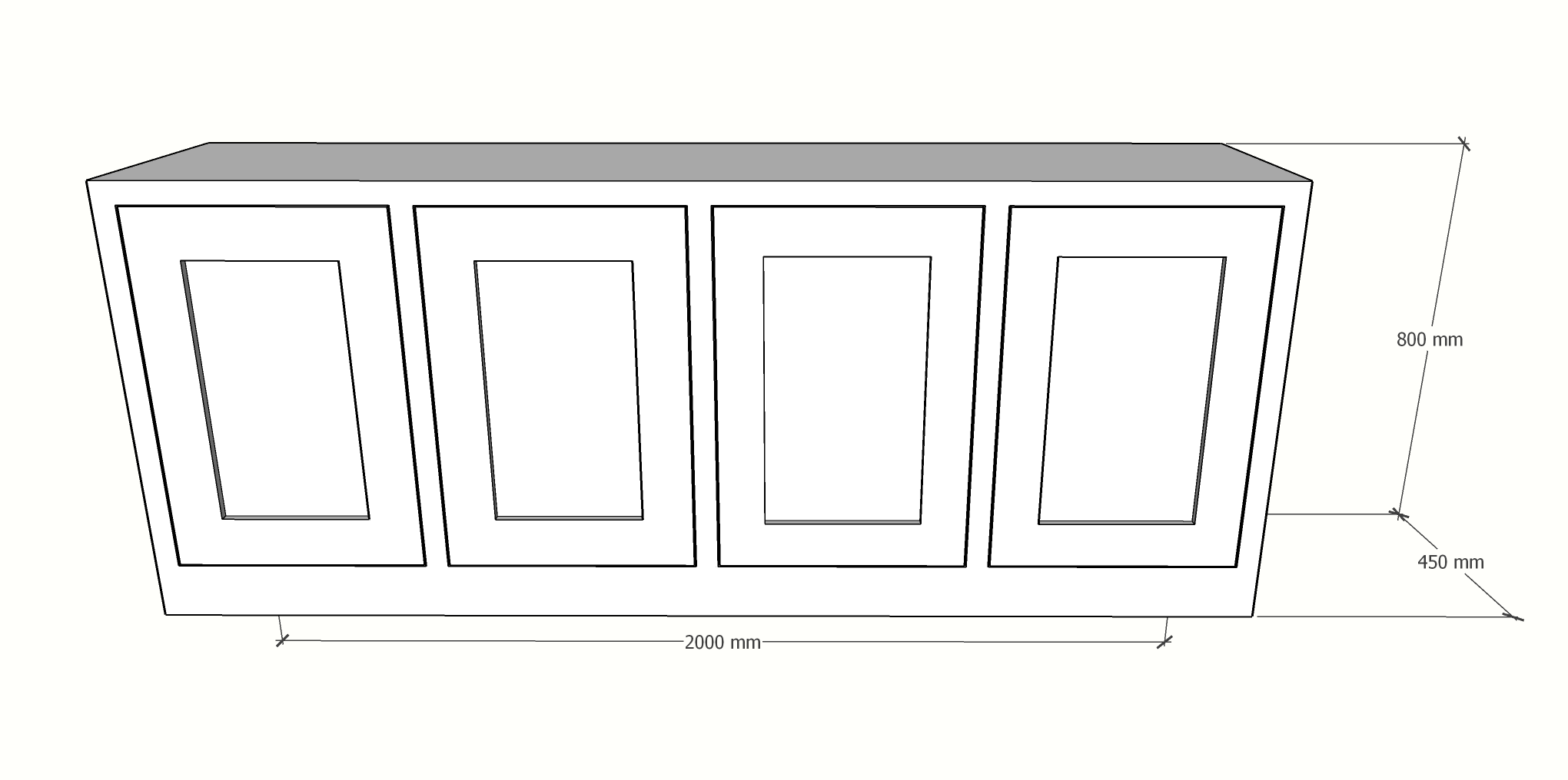 Sideboard Tunja - 200x45x80H cm - 4 grifflose Türen - schlankes Design - push to open Türen