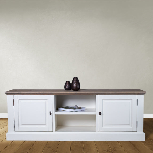 TV-Sideboard Sara 08 - 170x46x60H cm - Eichenplatte - 2 geschlossene Flügeltüren - offenes Mittelfach - mit Kabeldurchlass