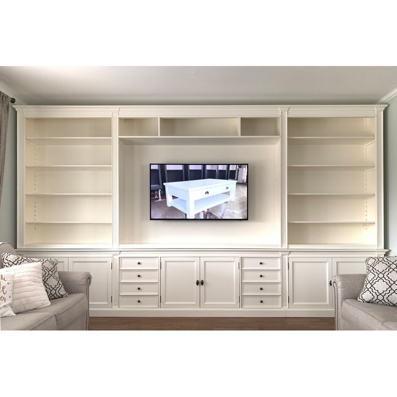 TV Bücherregal Malta - 400x43x240H cm - 6 Flügeltüren - 8 Schubladen - Kino-Wand
