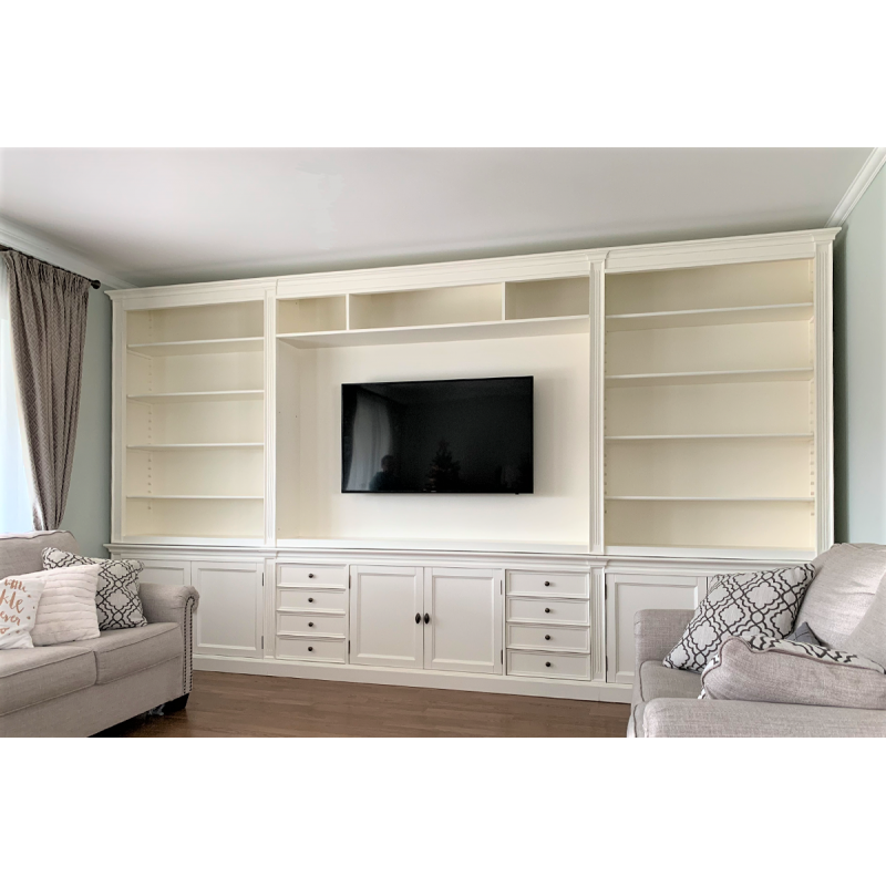 TV Bücherregal Malta - 400x43x240H cm - 6 Flügeltüren - 8 Schubladen - Kino-Wand