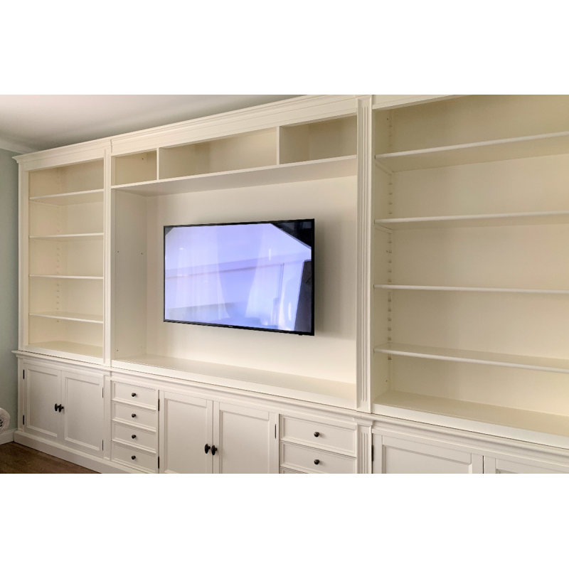 TV Bücherregal Malta - 400x43x240H cm - 6 Flügeltüren - 8 Schubladen - Kino-Wand