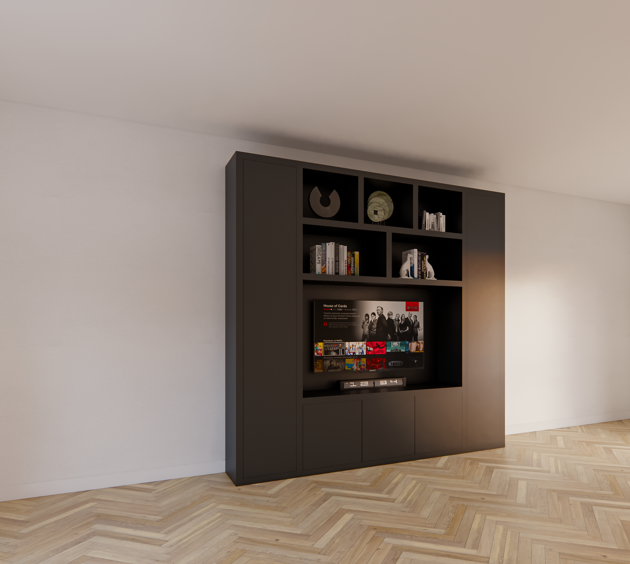 Eckschrank Austin - 250x40x240H cm - offene Einlegeböden - Push-to-open-Türen - schlankes Design
