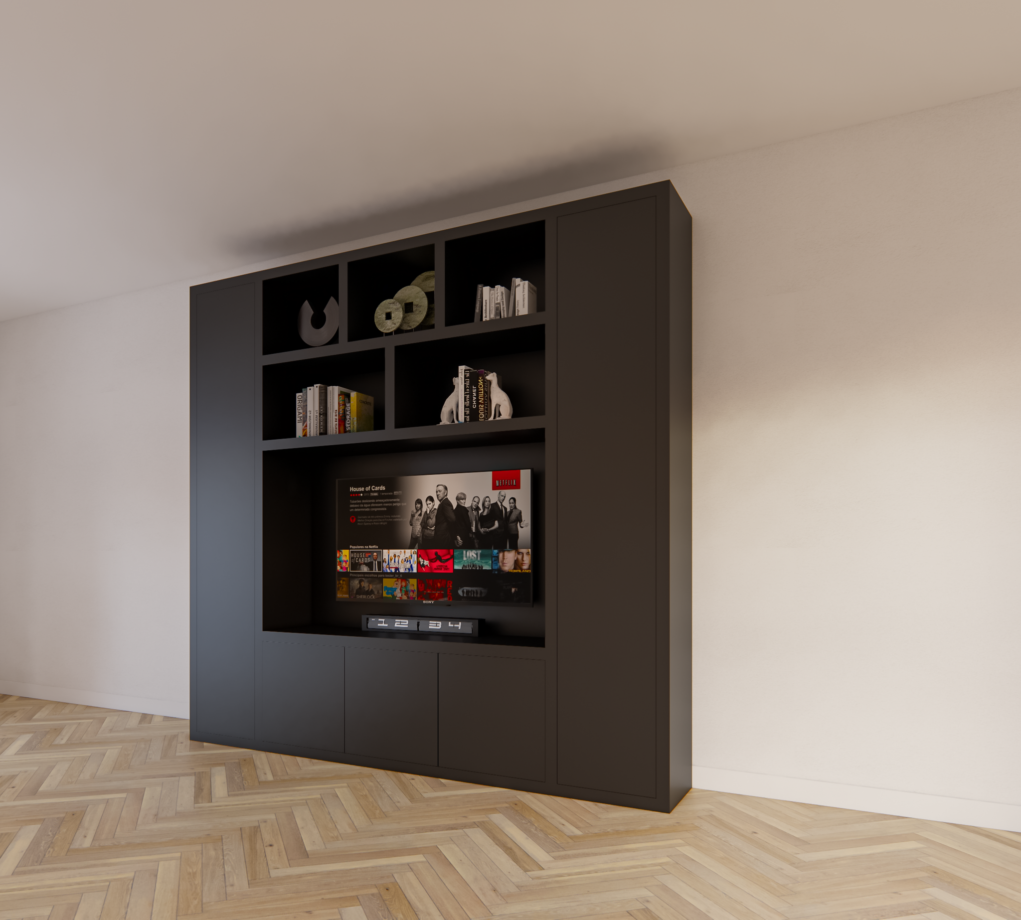 Eckschrank Austin - 250x40x240H cm - offene Einlegeböden - Push-to-open-Türen - schlankes Design