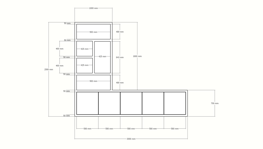 Utrah Fächerschrank - 300x40x250H cm - 5 push-to-open Türen