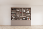 Mülltonnenschrank Bellac 02 - 280x40x250H cm - push-to-open Türen - offene Fächer - glatte Oberfläche