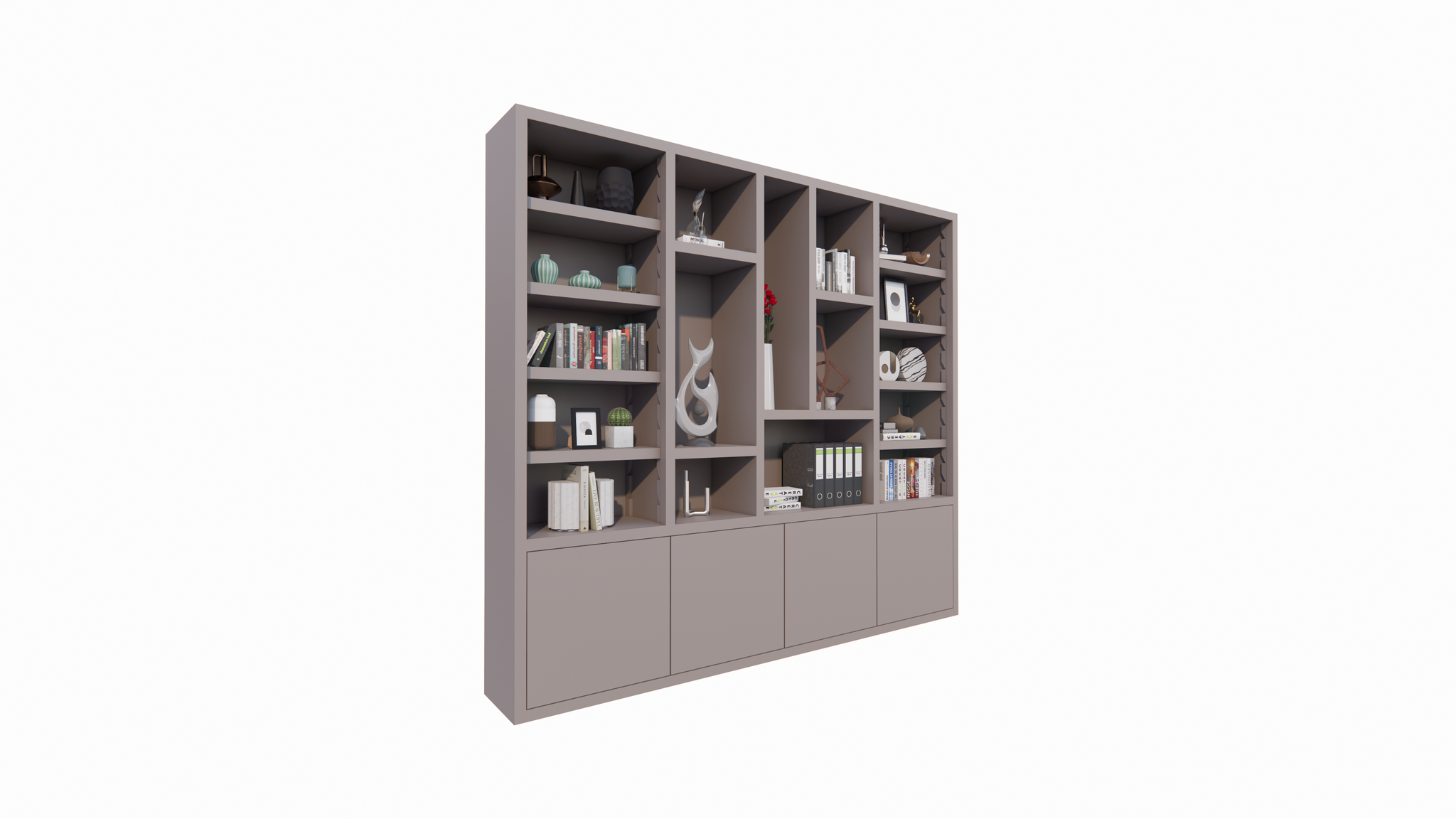 Mülltonnenschrank Bellac 02 - 280x40x250H cm - push-to-open Türen - offene Fächer - glatte Oberfläche