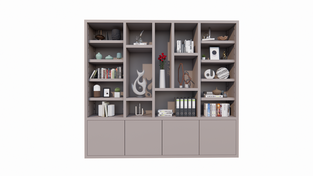 Mülltonnenschrank Bellac 02 - 280x40x250H cm - push-to-open Türen - offene Fächer - glatte Oberfläche