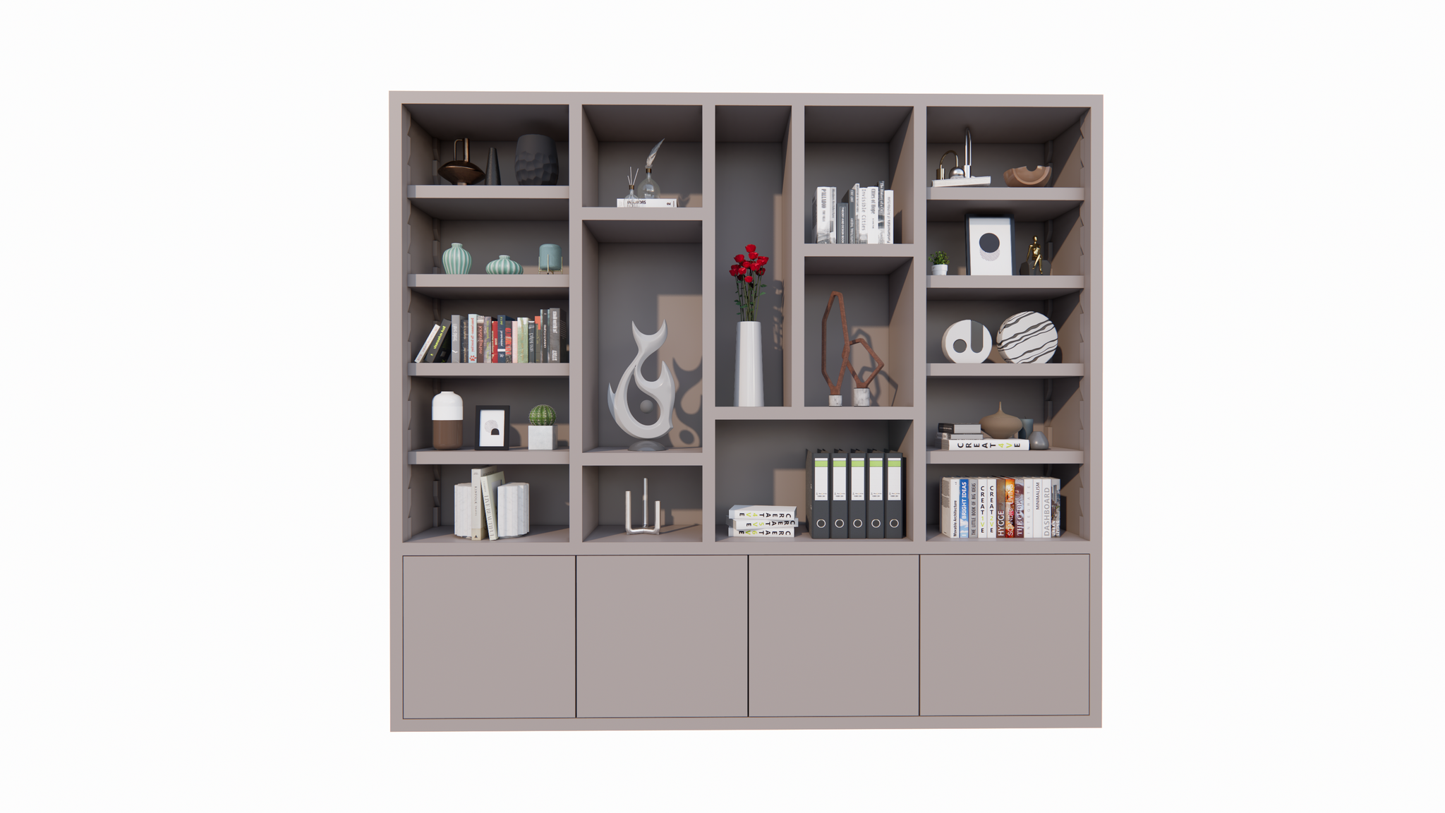Mülltonnenschrank Bellac 02 - 280x40x250H cm - push-to-open Türen - offene Fächer - glatte Oberfläche