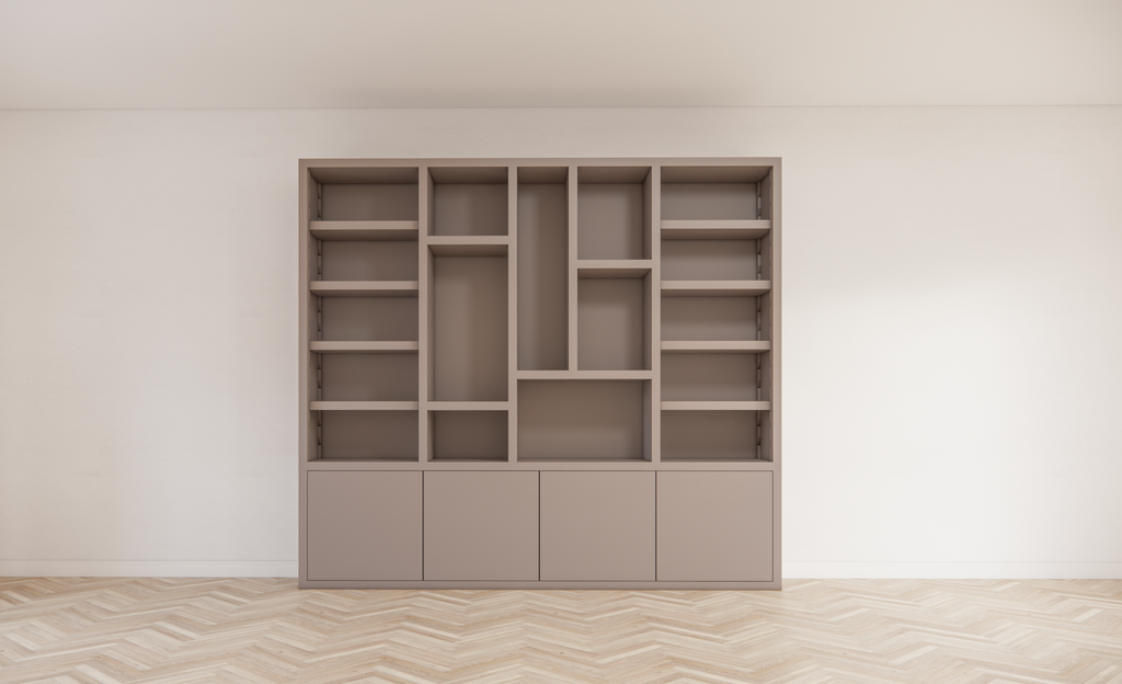 Mülltonnenschrank Bellac 02 - 280x40x250H cm - push-to-open Türen - offene Fächer - glatte Oberfläche