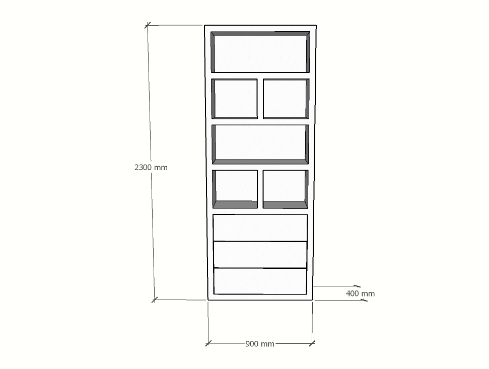 Sideboard Dallas - 90x40x230H cm - schlankes Design - offene Fächer - 3 grifflose Soft-Close-Schubladen - 5cm Fachbodenstärke