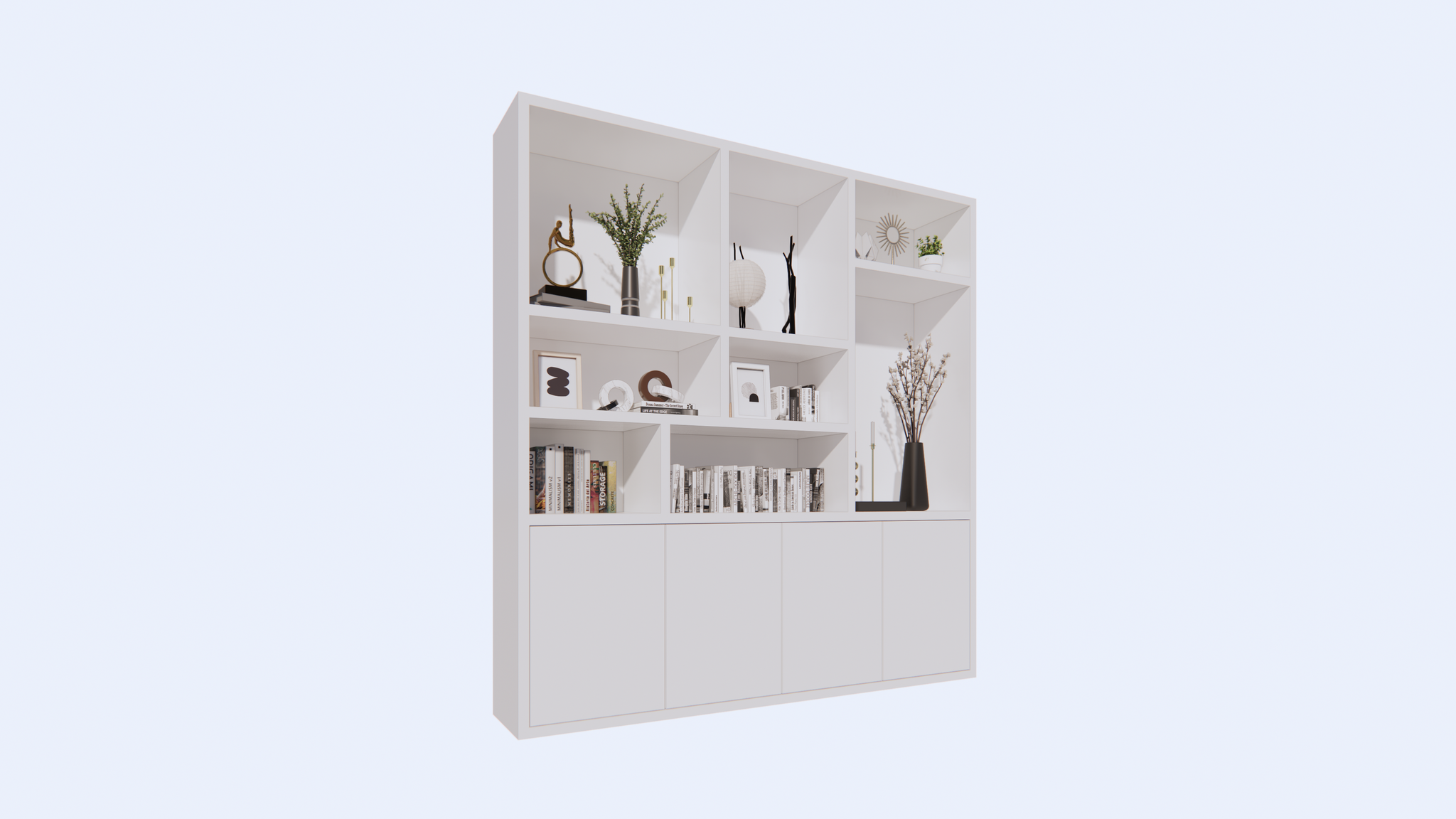 Terni Fächerschrank - 220x40x230H cm - 4 cm Fachbodenstärke - 4 push-to-open Türen - schlankes Design
