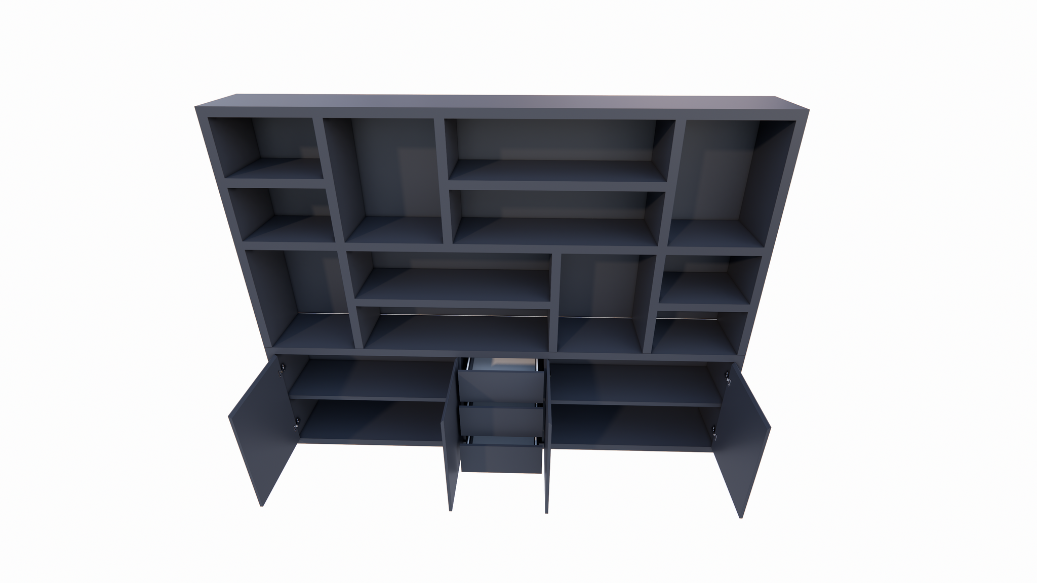Tolosa Fächerschrank - 290x46x240H cm - offene Fächer - schlankes Design - push-to-open Schubladen und Türen