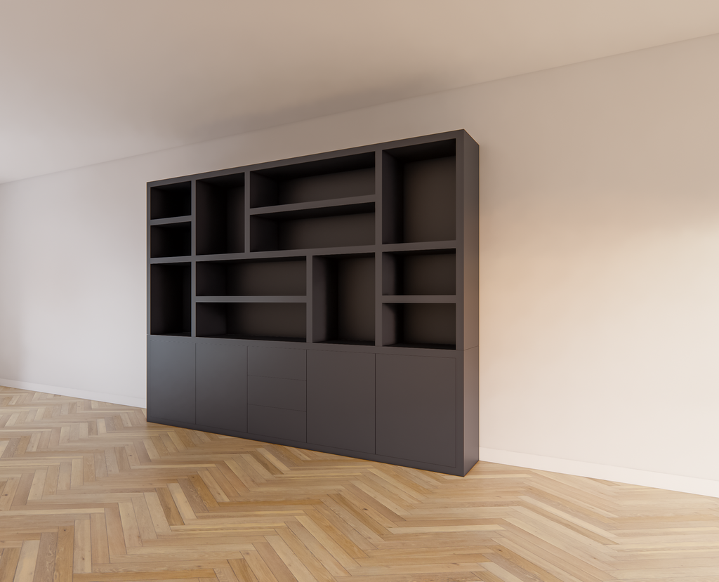 Tolosa Fächerschrank - 290x46x240H cm - offene Fächer - schlankes Design - push-to-open Schubladen und Türen