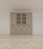 Buffetschrank Vancouver - 220x45x220H cm - 2 geschlossene Türen im Oberschrank - 2 Vitrinentüren - 4 Soft-Close-Schubladen - 4 geschlossene Türen im Unterschrank