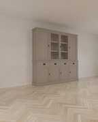 Buffetschrank Vancouver - 220x45x220H cm - 2 geschlossene Türen im Oberschrank - 2 Vitrinentüren - 4 Soft-Close-Schubladen - 4 geschlossene Türen im Unterschrank