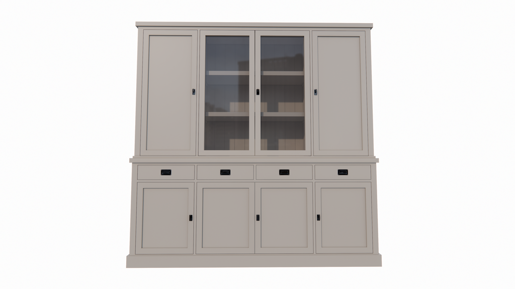 Buffetschrank Vancouver - 220x45x220H cm - 2 geschlossene Türen im Oberschrank - 2 Vitrinentüren - 4 Soft-Close-Schubladen - 4 geschlossene Türen im Unterschrank
