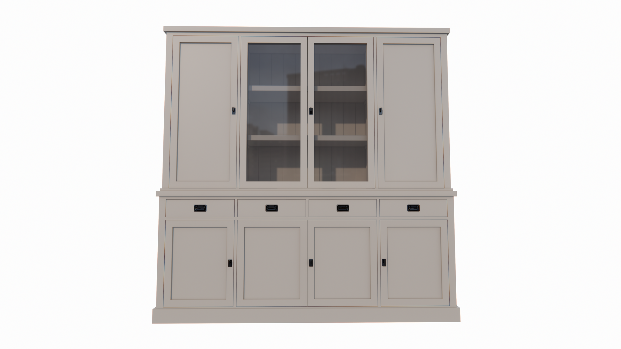 Buffetschrank Vancouver - 220x45x220H cm - 2 geschlossene Türen im Oberschrank - 2 Vitrinentüren - 4 Soft-Close-Schubladen - 4 geschlossene Türen im Unterschrank