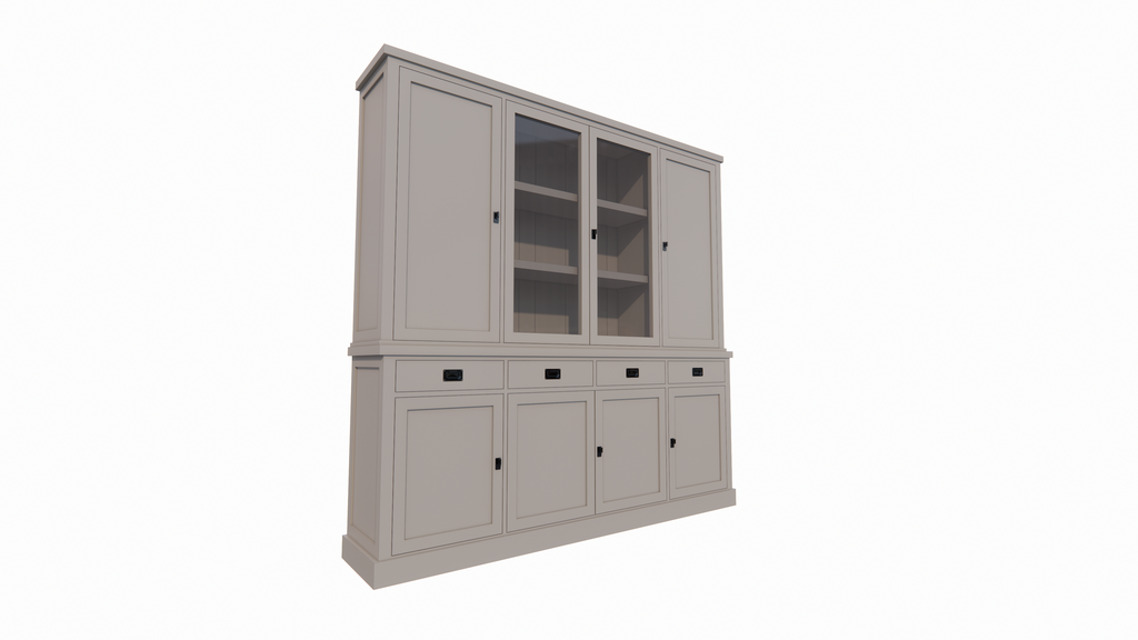 Buffetschrank Vancouver - 220x45x220H cm - 2 geschlossene Türen im Oberschrank - 2 Vitrinentüren - 4 Soft-Close-Schubladen - 4 geschlossene Türen im Unterschrank