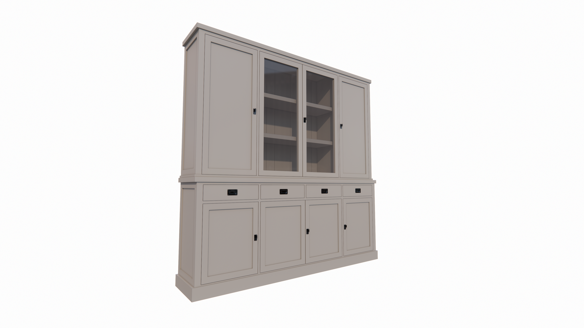Buffetschrank Vancouver - 220x45x220H cm - 2 geschlossene Türen im Oberschrank - 2 Vitrinentüren - 4 Soft-Close-Schubladen - 4 geschlossene Türen im Unterschrank