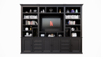 TV-Regal Victoria - 300x40x240H cm - mit Cinewall - verstellbare Einlegeböden - mit Kabeldurchlass im TV-Fach