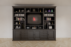 TV-Regal Victoria - 300x40x240H cm - mit Cinewall - verstellbare Einlegeböden - mit Kabeldurchlass im TV-Fach