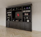 TV-Regal Victoria - 300x40x240H cm - mit Cinewall - verstellbare Einlegeböden - mit Kabeldurchlass im TV-Fach