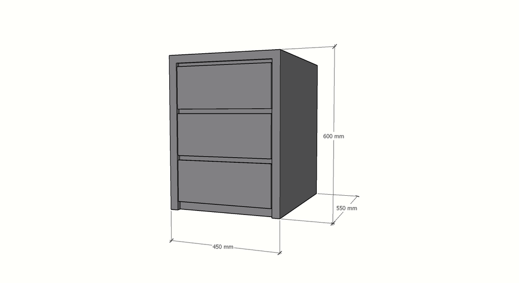 Nachttisch/Schubladenblock Vigo - 45x55x60H cm - 3 grifflose Soft-Close-Schubladen - schlankes Design