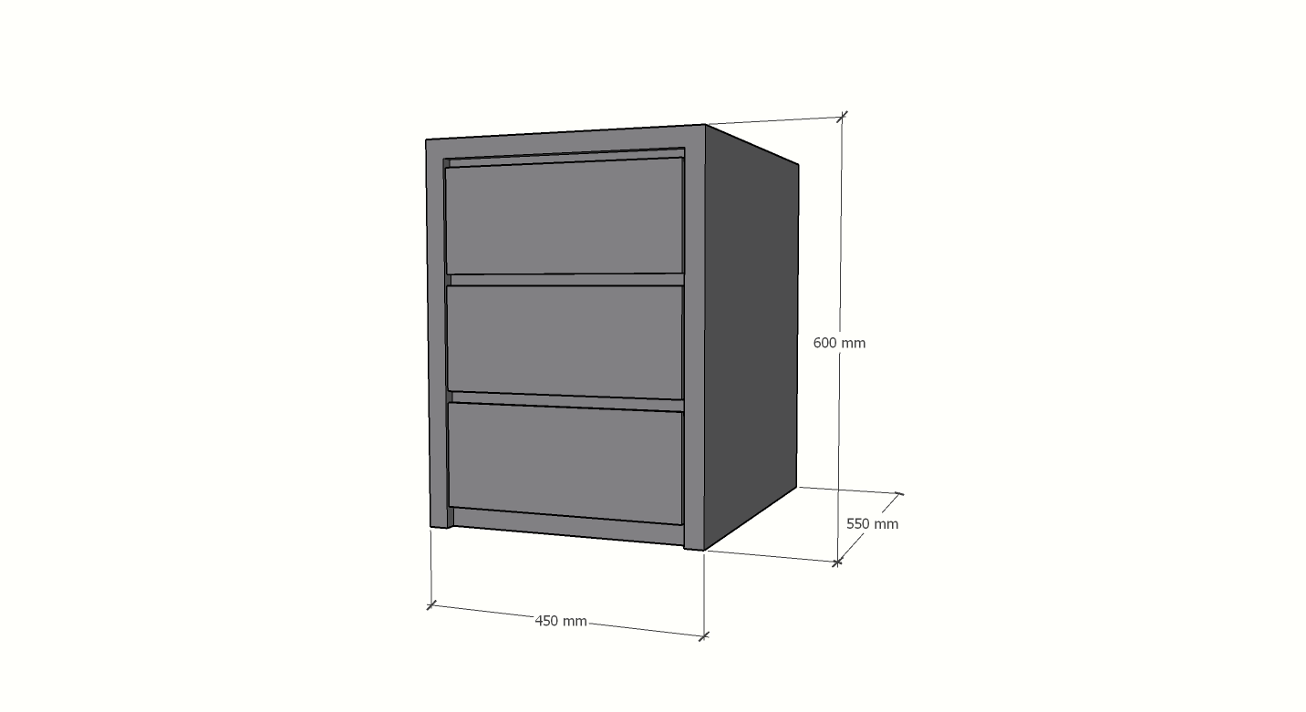 Nachttisch/Schubladenblock Vigo - 45x55x60H cm - 3 grifflose Soft-Close-Schubladen - schlankes Design