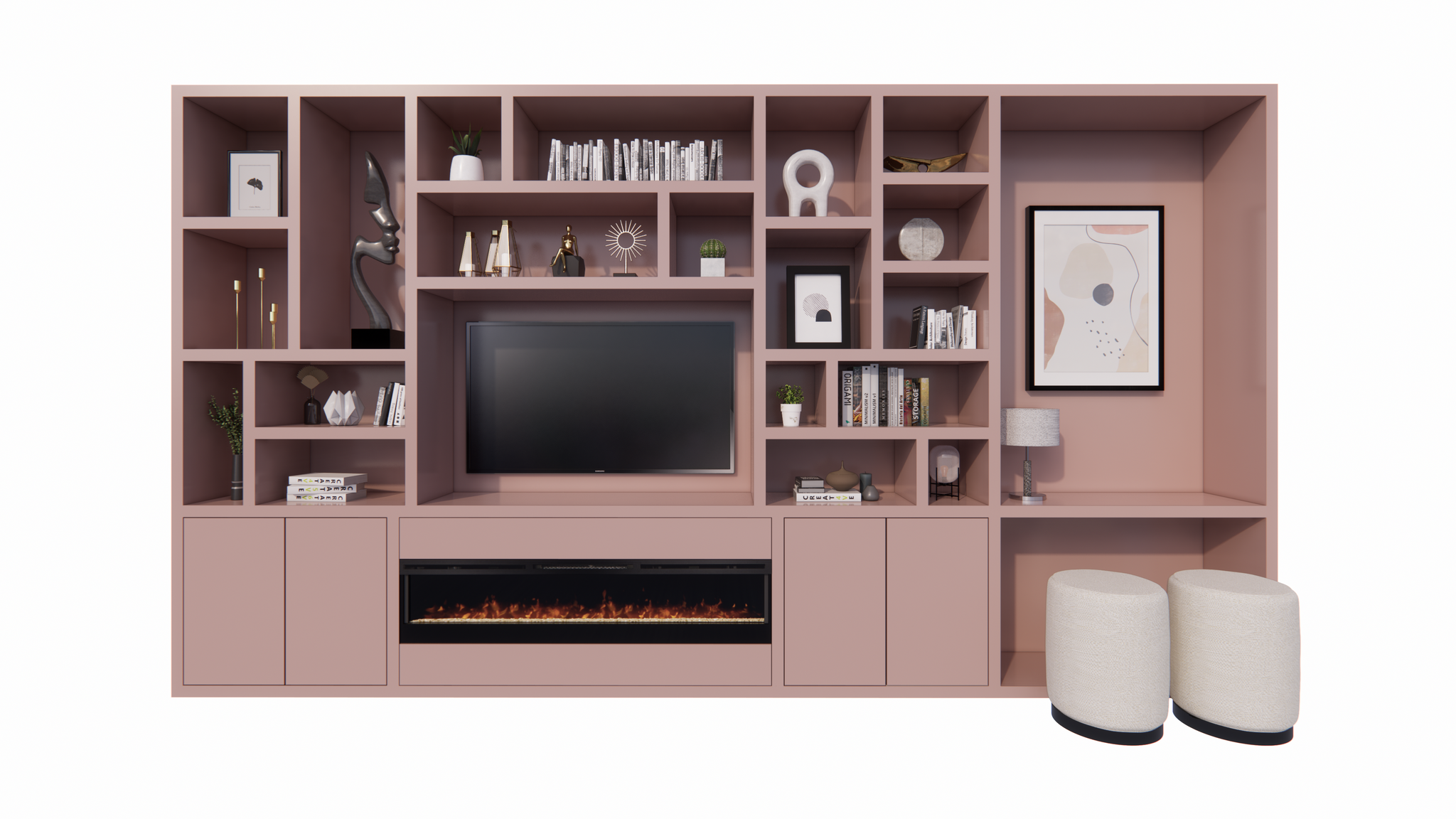 TV-/Bürofachschrank Viterbo mit Kamin - 460x40x255H cm - 5cm Fachbodenstärke - PREIS AUF ANFRAGE