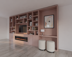 TV-/Bürofachschrank Viterbo mit Kamin - 460x40x255H cm - 5cm Fachbodenstärke - PREIS AUF ANFRAGE