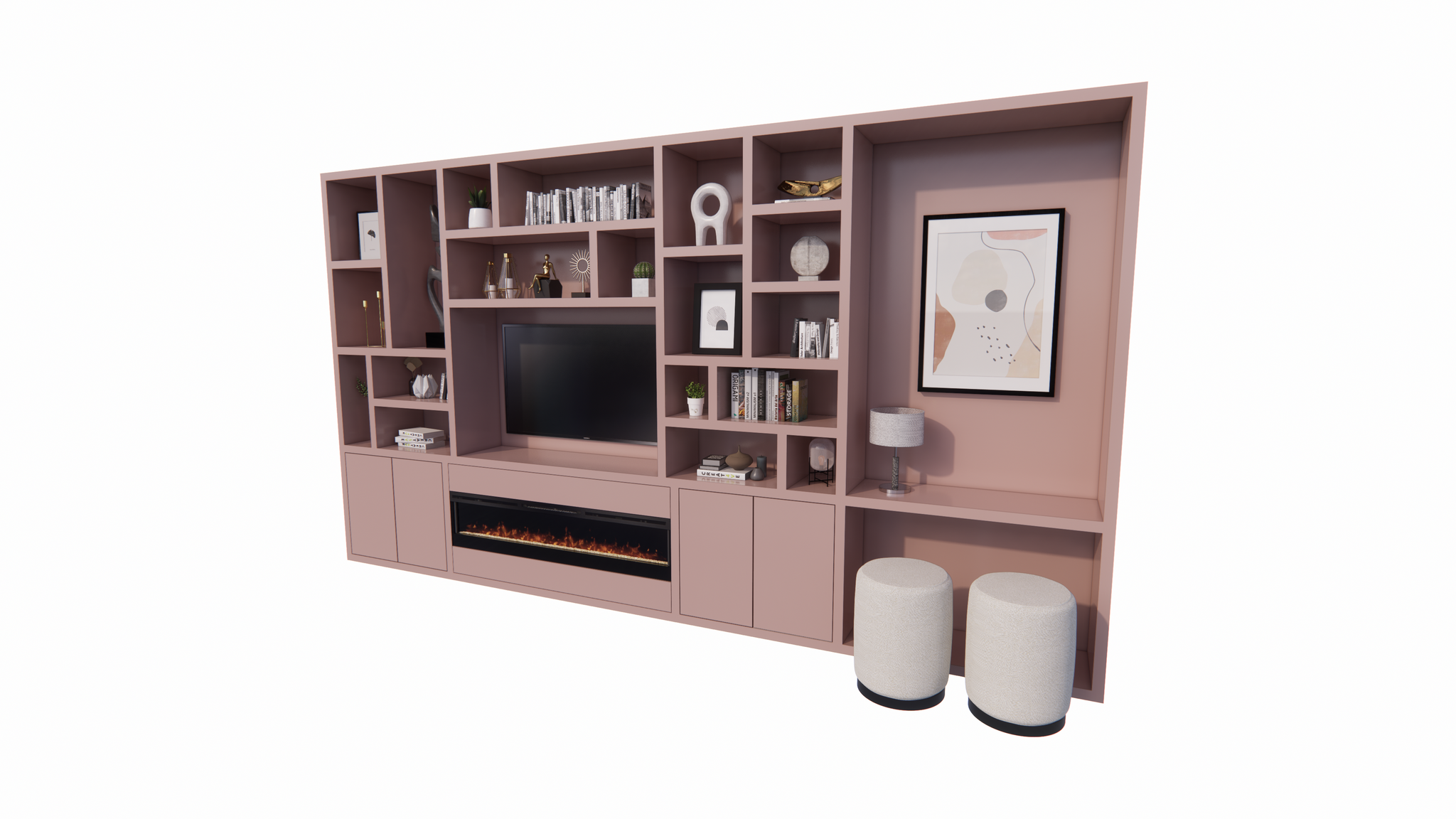 TV-/Bürofachschrank Viterbo mit Kamin - 460x40x255H cm - 5cm Fachbodenstärke - PREIS AUF ANFRAGE