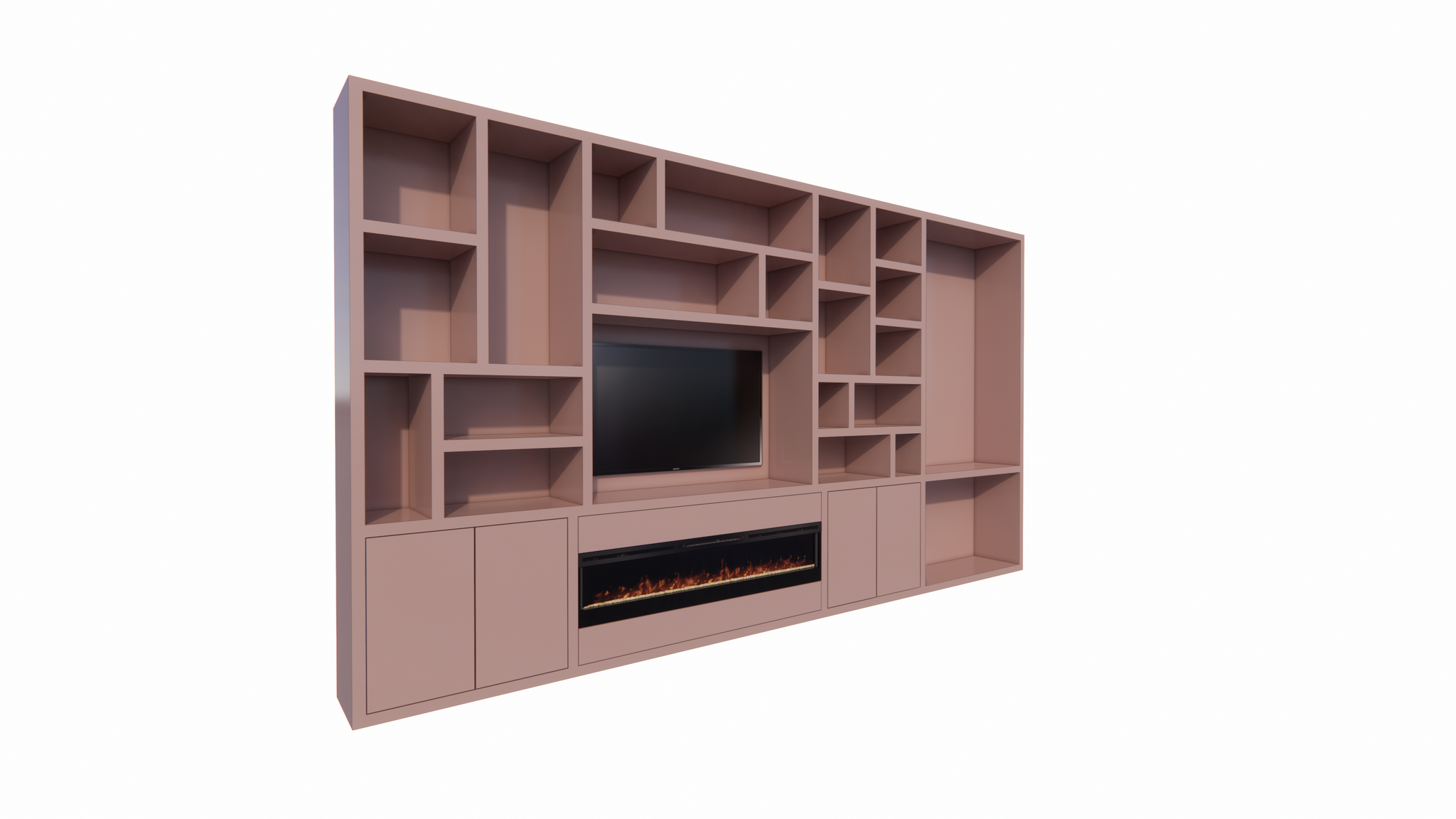 TV-/Bürofachschrank Viterbo mit Kamin - 460x40x255H cm - 5cm Fachbodenstärke - PREIS AUF ANFRAGE