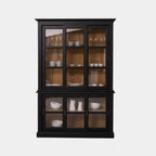 Glasvitrine Apeldoorn - 150x47x220H - Ober- und Unterschrank mit Glasschiebetüren - Eichenrückwand - Glasseiten