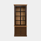Montblanc Vitrine - 100x43x240H cm - 2 Flügeltüren aus schwarzem Stahl - Rückwand aus Eichenholz - Deck- und Bodenleisten aus Eichenholz - Spotbeleuchtung - Glasböden - 1 ausziehbarer Einlegeboden - 2 geschlossene Flügeltüren