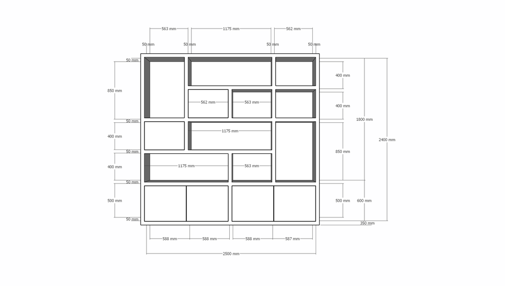 Vlore Fächerschrank - 250x35x240H cm - push to open Türen - Oberschrank 2 Türen - schlichte Ausführung