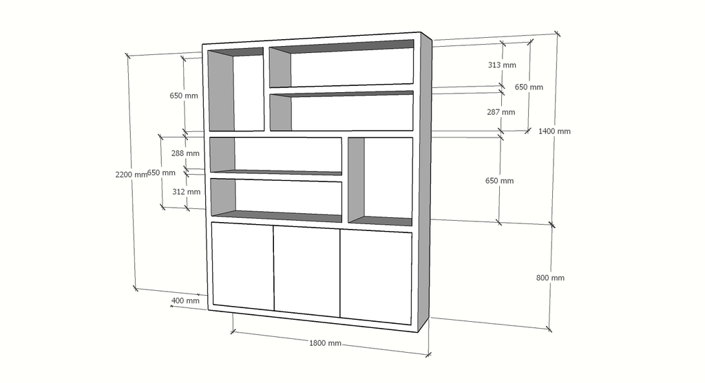 Fächerschrank Japan - 180x40x220H cm - 3 grifflose Push-to-Open-Türen - offener Schrank - Stick-Design - 5cm Fachbodenstärke