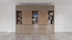 Kleiderschrank/TV-Schrank Winterberg 2 - 320x40x240H cm - TV-Fach - Cinewall - Schiebepaneele aus Eiche - offene Einlegeböden - 4 grifflose Schubladen - 6 Push-to-open-Türen - 4 grifflose Türen - schlichtes Design