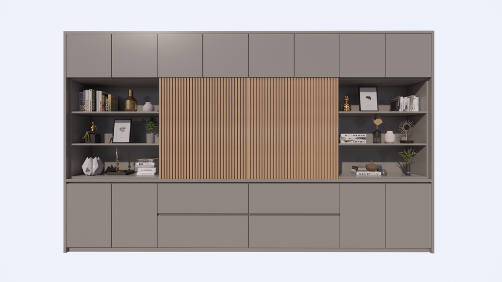 TV-Fachschrank/TV-Schrank Winterberg - 400x40x240H cm - Cinewall - TV-Fach - mit Schiebetüren - 12 Push-to-open-Türen - 4 grifflose Soft-Close-Schubladen - schlankes Design - zerlegbar - 5cm Fachbodenstärke