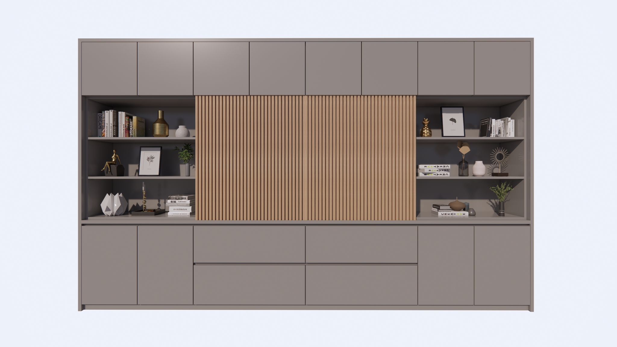 TV-Fachschrank/TV-Schrank Winterberg - 400x40x240H cm - Cinewall - TV-Fach - mit Schiebetüren - 12 Push-to-open-Türen - 4 grifflose Soft-Close-Schubladen - schlankes Design - zerlegbar - 5cm Fachbodenstärke