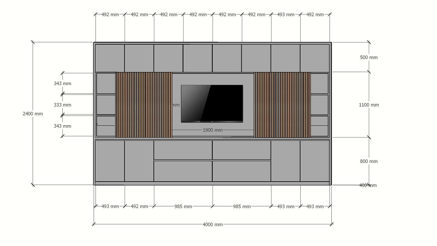 TV-Fachschrank/TV-Schrank Winterberg - 400x40x240H cm - Cinewall - TV-Fach - mit Schiebetüren - 12 Push-to-open-Türen - 4 grifflose Soft-Close-Schubladen - schlankes Design - zerlegbar - 5cm Fachbodenstärke