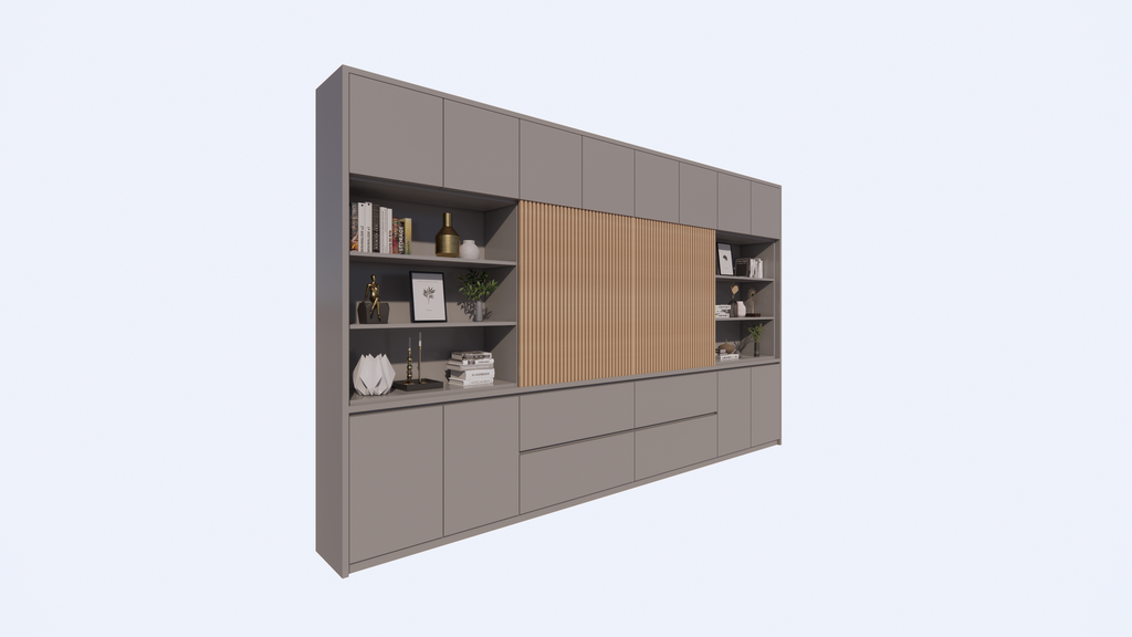TV-Fachschrank/TV-Schrank Winterberg - 400x40x240H cm - Cinewall - TV-Fach - mit Schiebetüren - 12 Push-to-open-Türen - 4 grifflose Soft-Close-Schubladen - schlankes Design - zerlegbar - 5cm Fachbodenstärke