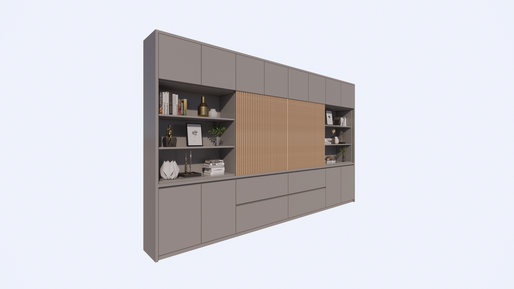 TV-Fachschrank/TV-Schrank Winterberg - 400x40x240H cm - Cinewall - TV-Fach - mit Schiebetüren - 12 Push-to-open-Türen - 4 grifflose Soft-Close-Schubladen - schlankes Design - zerlegbar - 5cm Fachbodenstärke