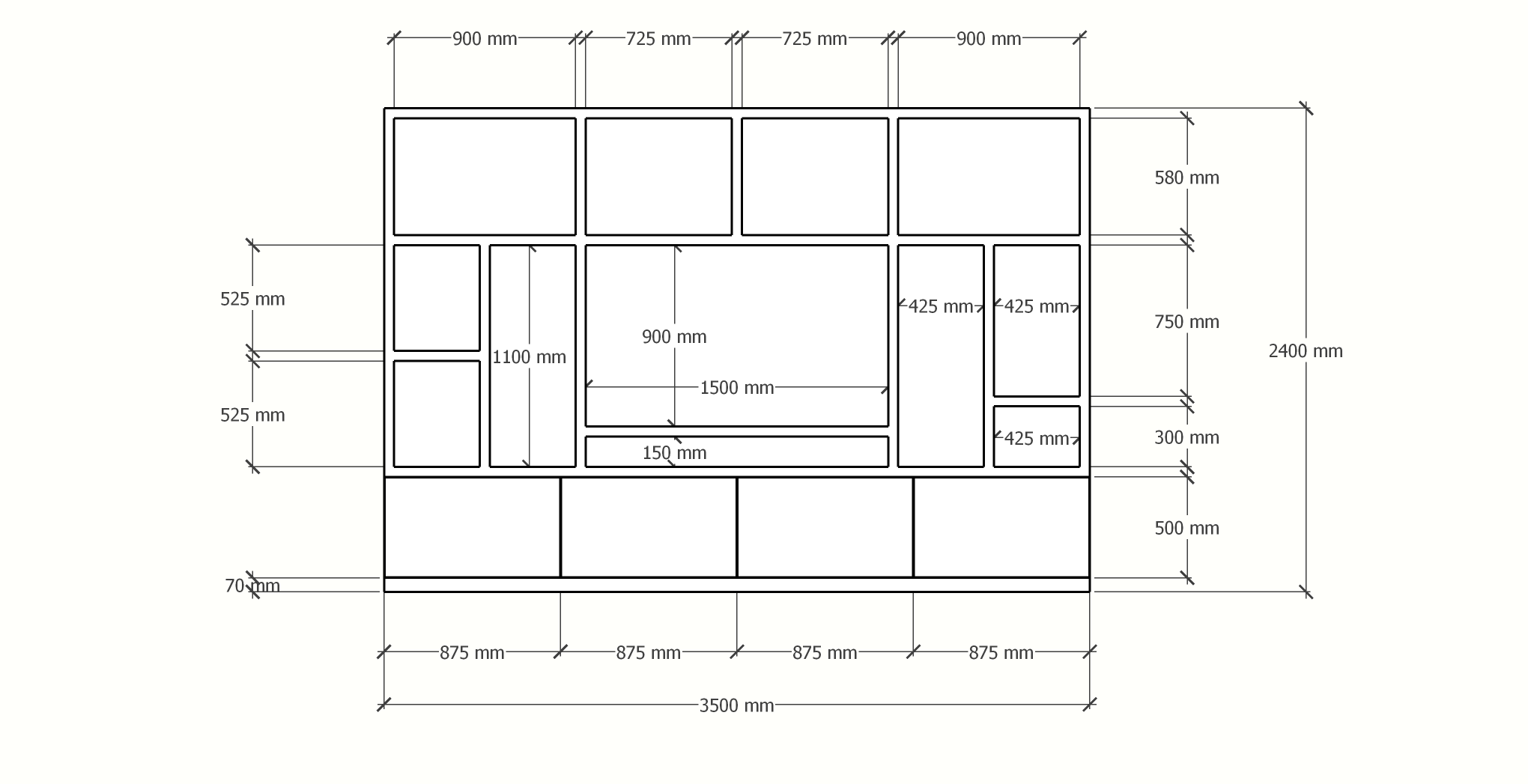 TV-Fachschrank Campos - 350x40x240H cm - TV-Fach - Cinewall - 4 push-to-open Türen - offene Fächer - schlankes Design - 5cm Fachboden- und Rahmenstärke
