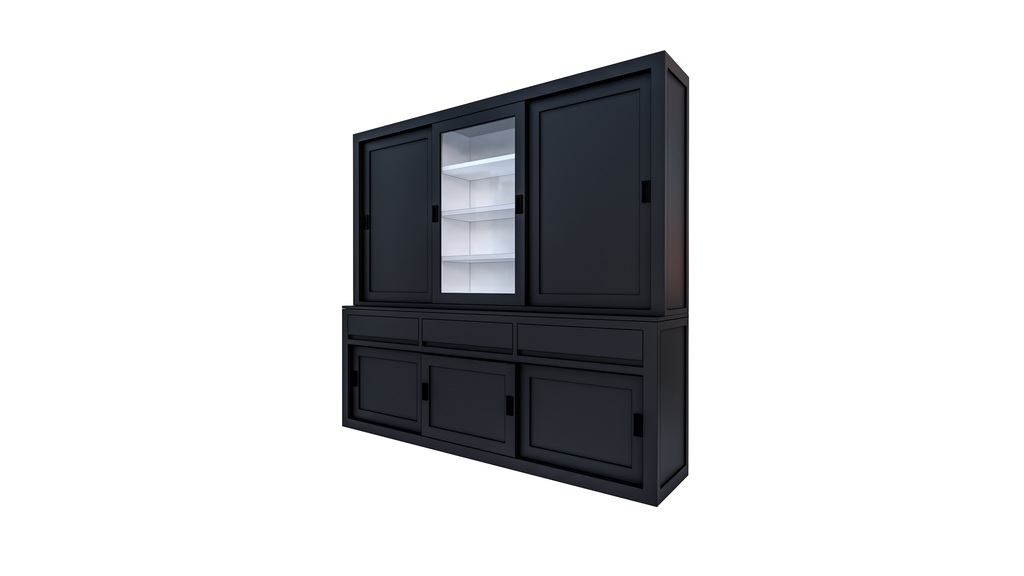 Buffetschrank Yellowstone - 240x50x220H cm - 2 geschlossene Schiebetüren - 1 jungfräuliche Aufreißtür - 3 grifflose Schubladen - schlichte Zierleisten.