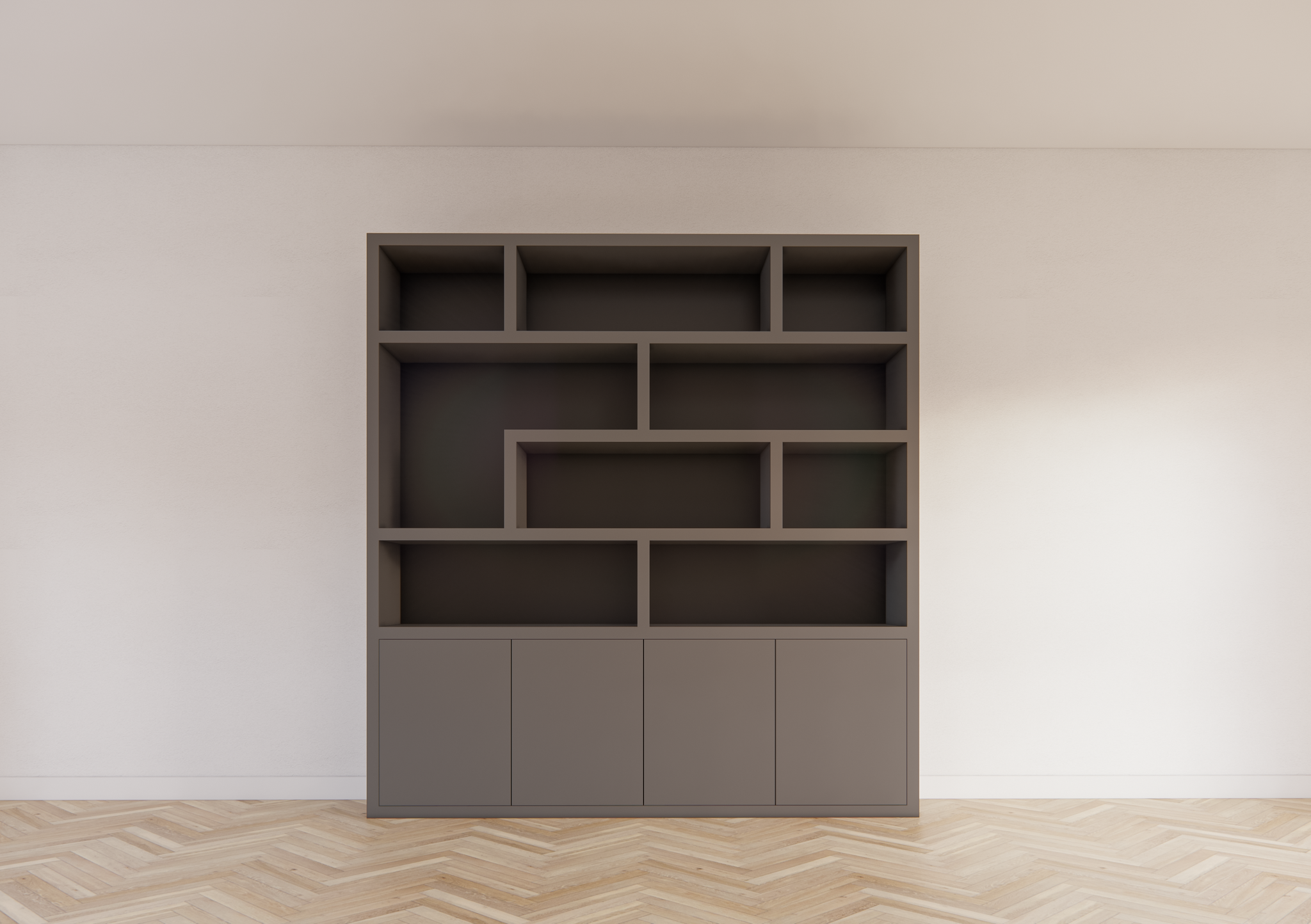 Regal Yukon - 227x50x240H cm - 5cm Regalstärke - schlankes Design - offene Regale - push to open Türen