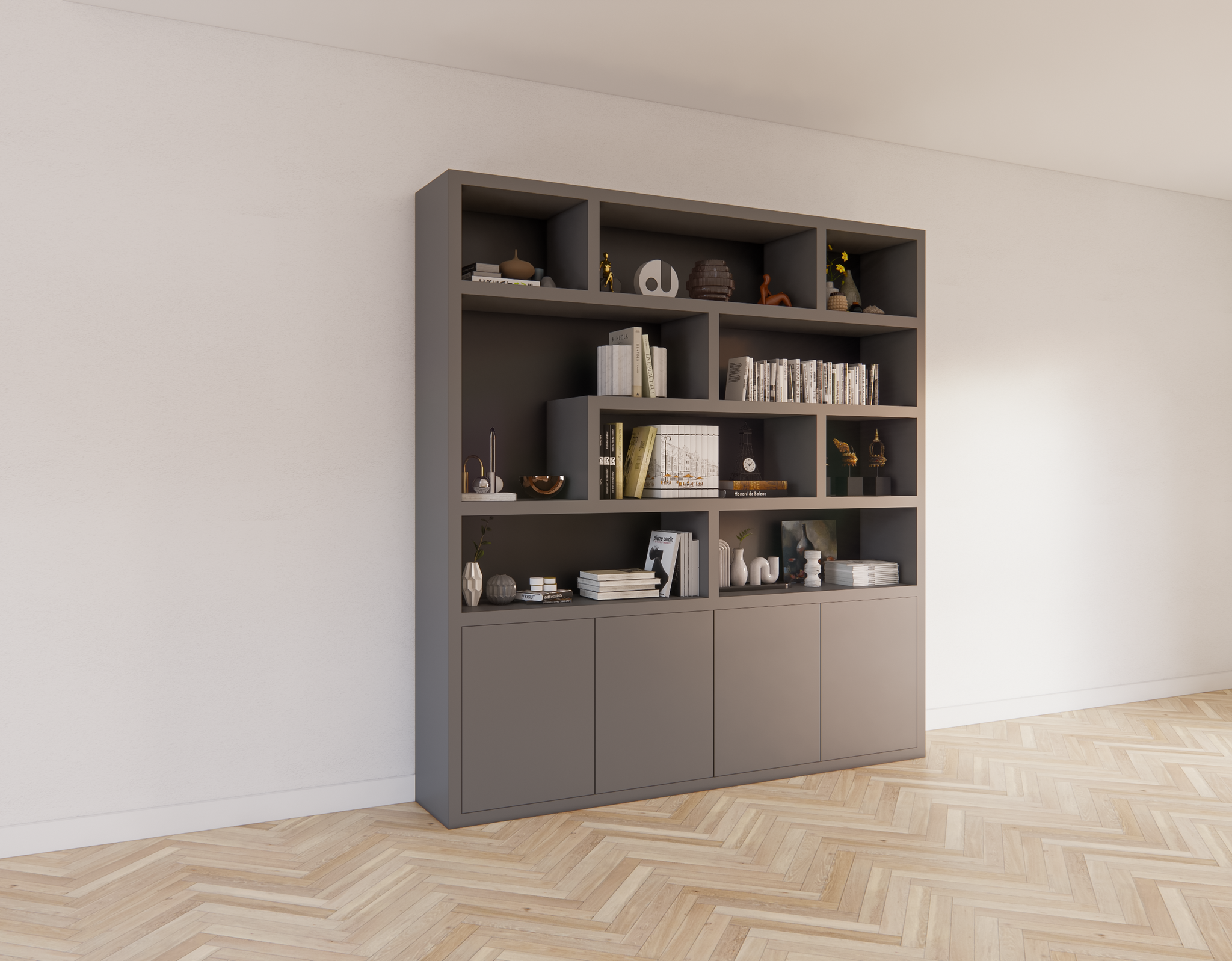 Regal Yukon - 227x50x240H cm - 5cm Regalstärke - schlankes Design - offene Regale - push to open Türen