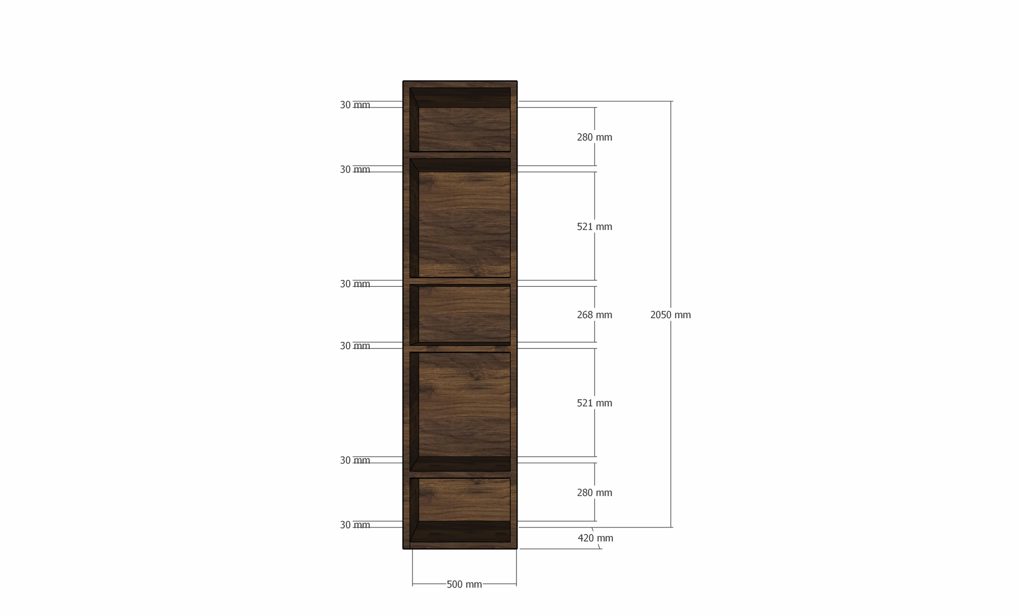 Sideboard Zoutelande - 50x42x205H cm - Eiche - offene Regale